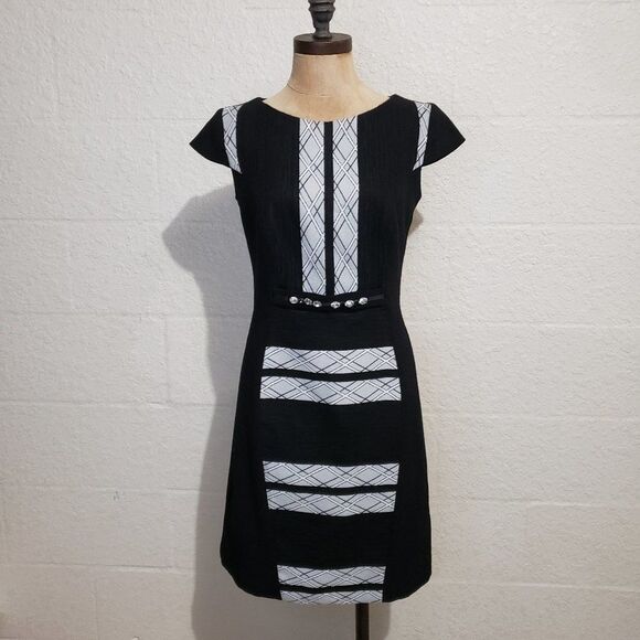 Sonia Pena Couture Black Color Block Dress Size 8 - Picture 1 of 8